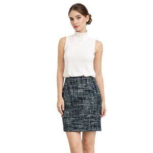 Brooks Brothers 6 Tweed Skirt Black White Fringe Classic Preppy